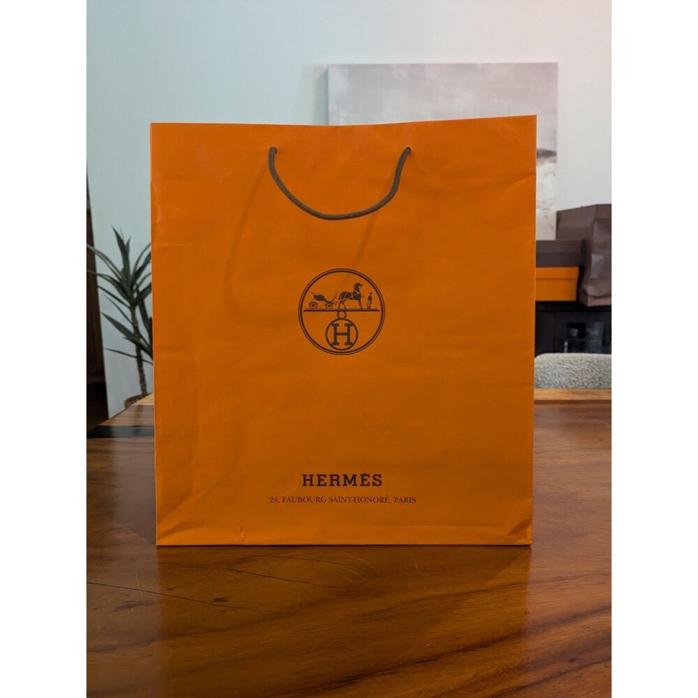 Hermes Orange Paper Shopping Tote Gift Bag With Handles 16x16x6